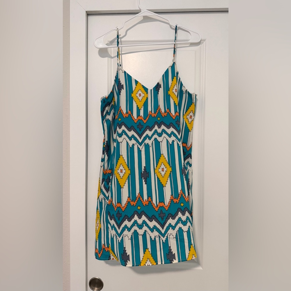 fab'rik Teal and Yellow Patterned Dress With Pockets!